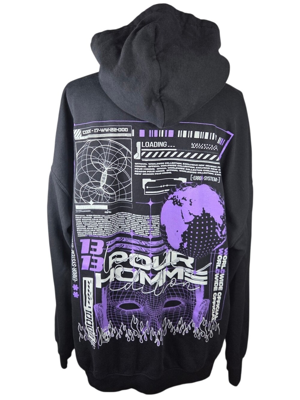 BooHoo MAN Space Hoodie Mens Large -Black & Purple -Long Sleeve -Graphic Print
